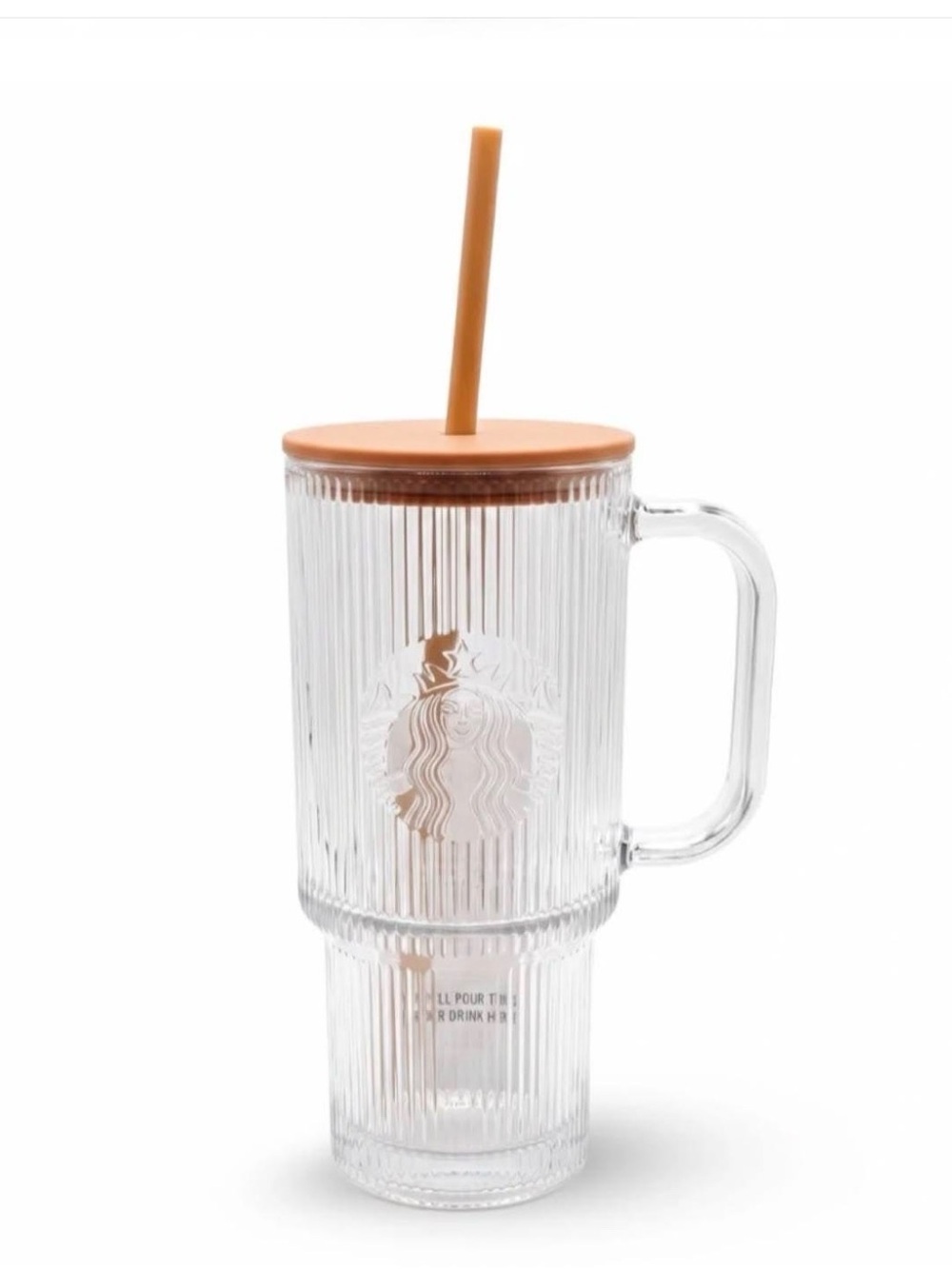 Starbucks Clear Ribbed Glass Mug with Tan Lid and Straw 2026 PSL